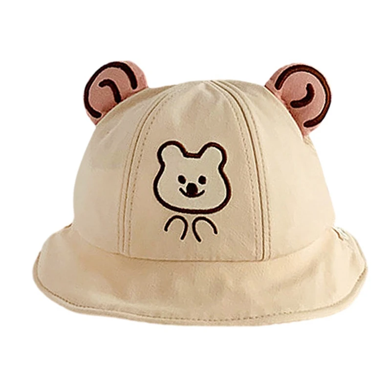 Cute Cartoon Printing Baby Bucket Hat With Ears Boy Girl Baby Cotton Bucket Hat Children Sunscreen Outdoor Caps Kids Caps 3-12M