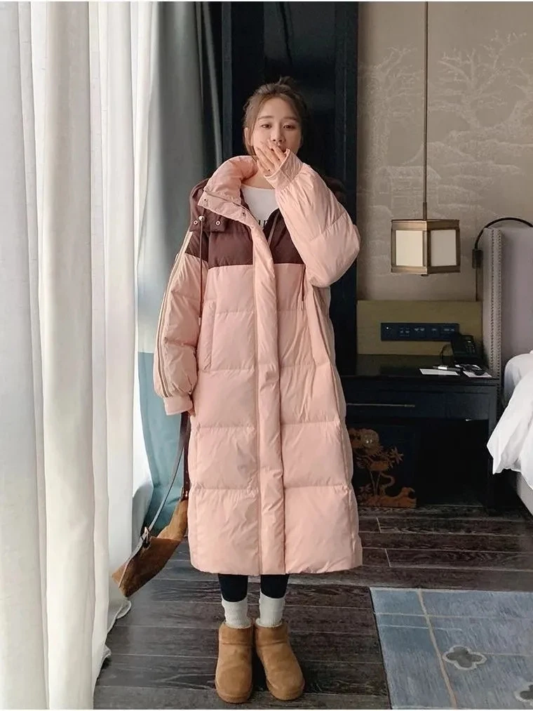 

Женская модная универсальная куртка на белом утином пуху с капюшоном, длинная теплая зимняя верхняя одежда, парка, женское пальто