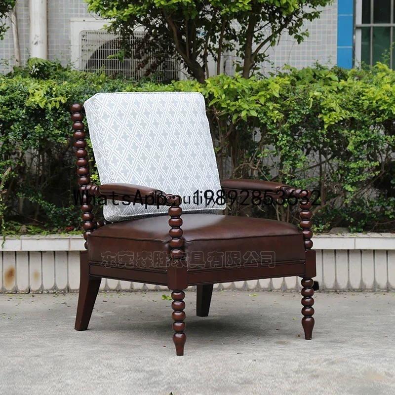 American Solid Wood Dark Coffee Color Distressed Gourd Leisure Couch Decoration Wingback Chair