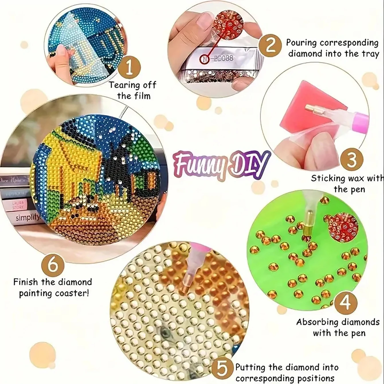 8 pieces/set of diamond painting coaster set, DIY coaster with holder, suitable for beginners and adults as diamond craft gifts