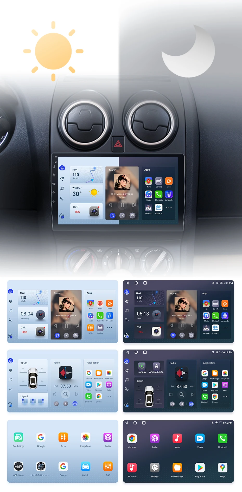 Junsun carplay android auto autoradio für nissan qashqai j10 2011-2015 gps intelligente systeme tereo multimedia autoradio – Detail 8