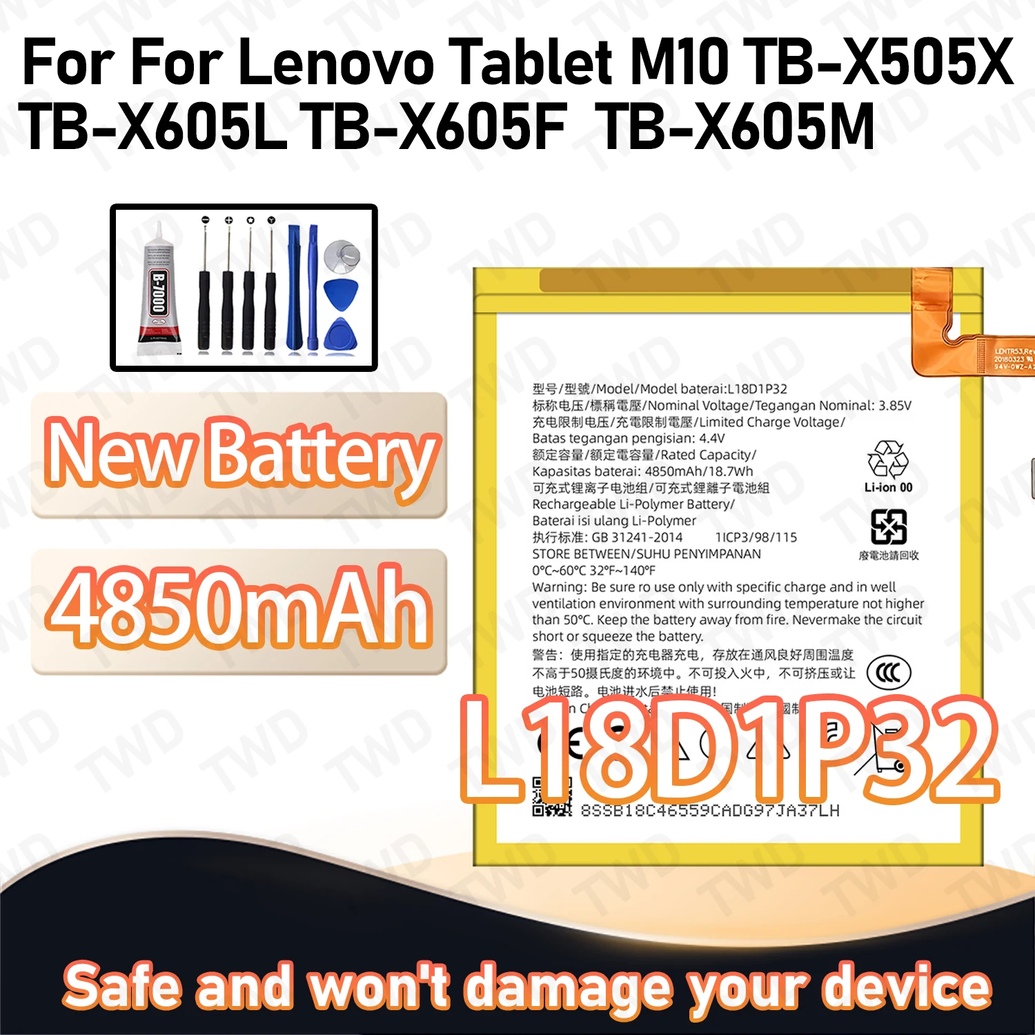 L18D1P32 بطارية ذات سعة كبيرة لينوفو اللوحي M10/TB-X505X/TB-X605L بطاريات جديدة عالية الجودة + أدوات مجانية