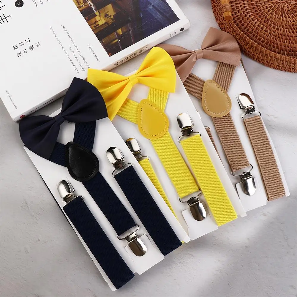 

Fashion Solid Color For Girls Performance For Children For Boys Tie Suspenders Set Bow Tie Suspenders Clips Hanging Pants Clip