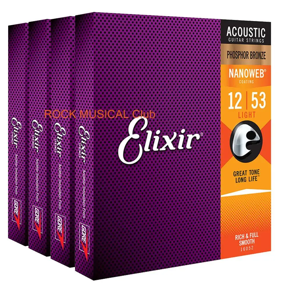 6 set Elixir Acoustic Guitar Strings 0.10 Coating 80/20 Bronze NANOWEB Coating Custom Light 011-052 11027 11052 16002 16027