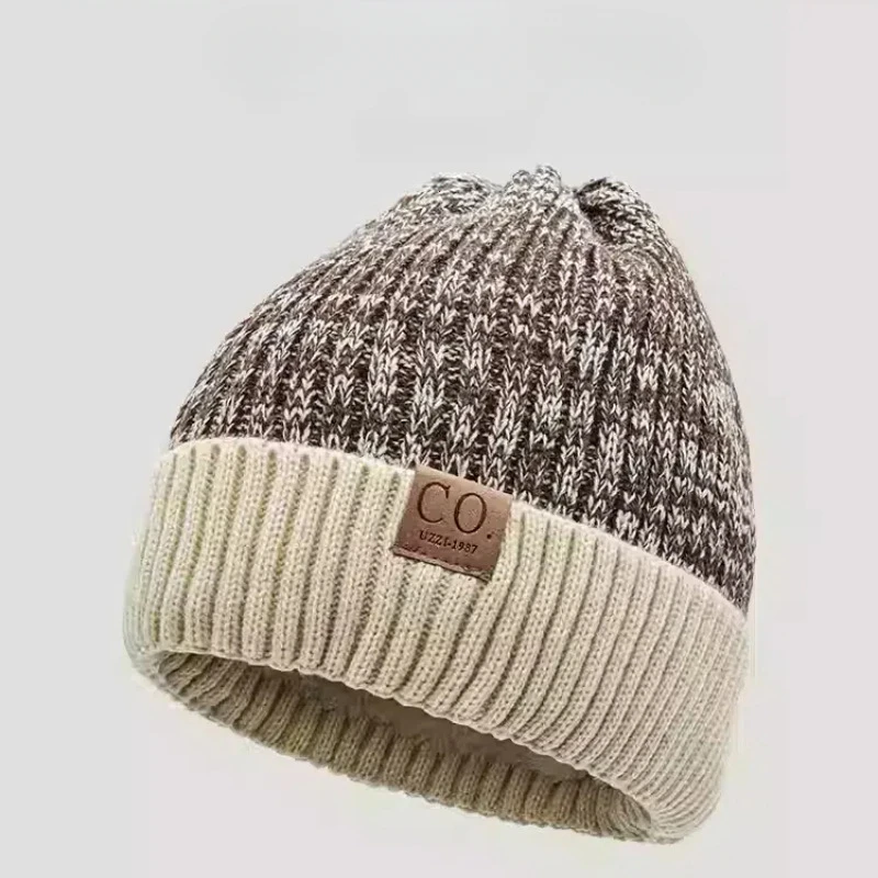 New Unisex Two-Tone Winter Hats Add Fur Lined Men and Women Fashion Warm Beanie Cap Casual Winter Knitted Hats