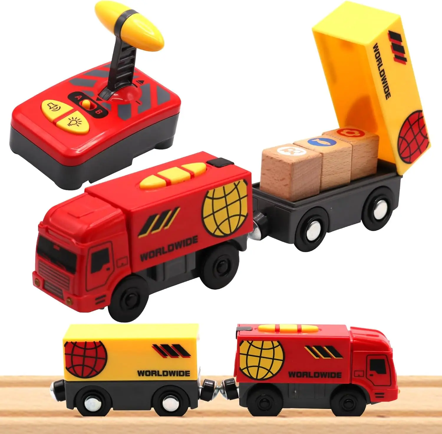 

TOPLIVING Railway Train Electric RC Wooden Train Toy, Locomotive Compatible with Wooden Tracks Kids, Toy Train, Small Truck