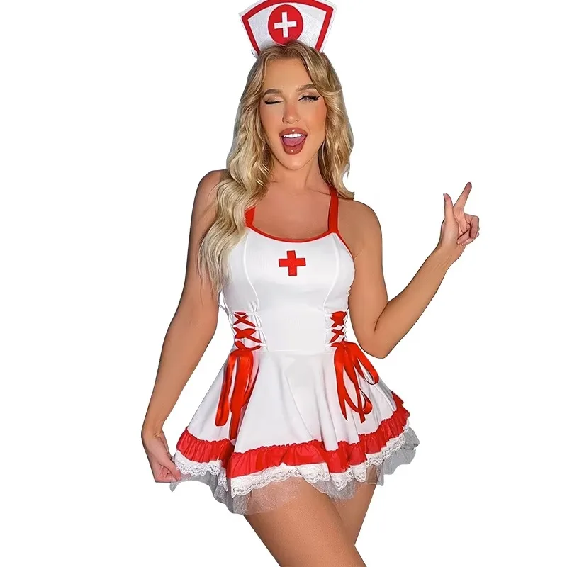 Exotic Costumes Nurse Pajamas Mini Ultra Short Backless Sexy Cosplay Nurse Dress Suit Set Lingerie Women Underwear Intimates