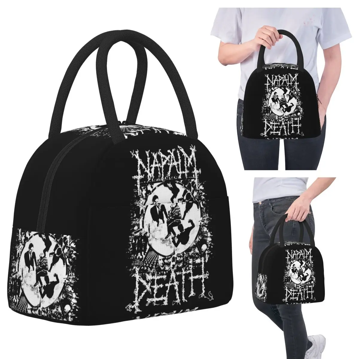 

Napalm Death Black Metal Band Merch Изолированная сумка для обеда для женщин Офисный холодильник Термальная коробка для еды Сумка Герметичные коробки для завтрака