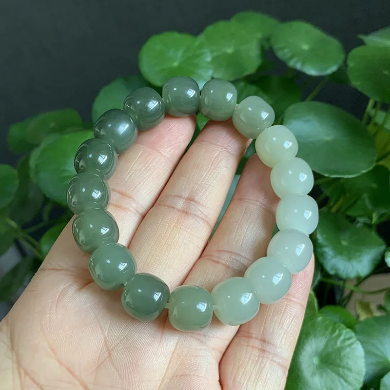 Hetian Jade Bottom Emerald Gradient Old-Styled Bead 12 * 10mm Bracelet Band Identification