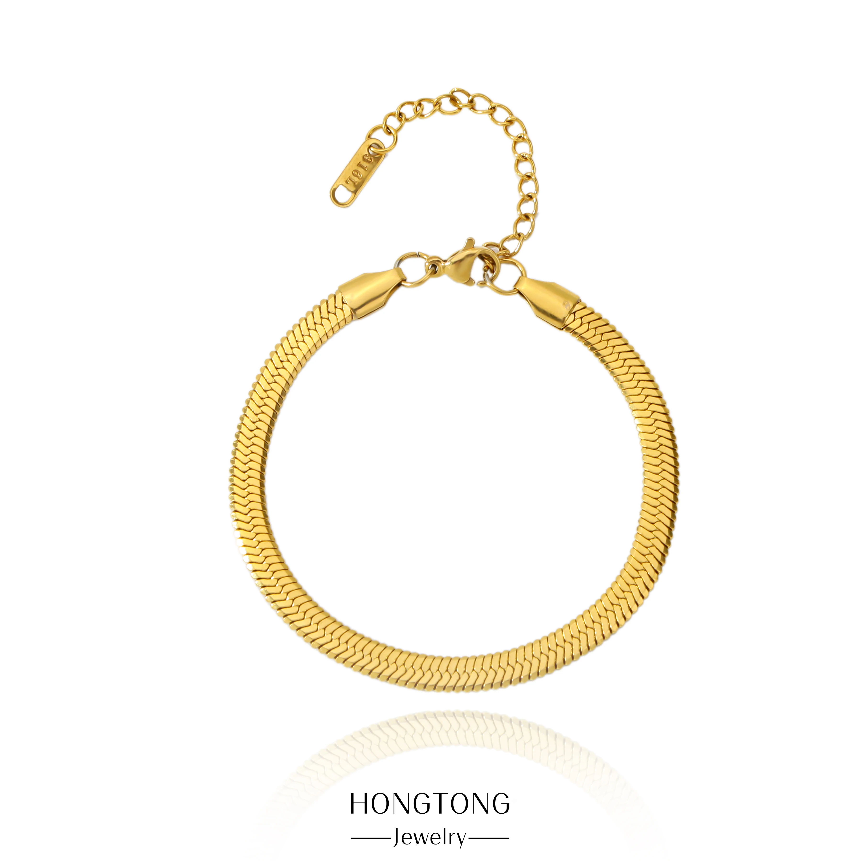 HONGTONG Fashion Commuting Flat Snake Chain 2Mm To 5Mm Thickness Stainless Gold Plated Bracelet Accessories Simple Atmosphere