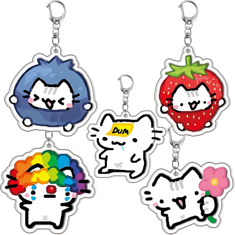 الإبداعية القط تحويل عنبية الفراولة الكرتون سلسلة مفاتيح مصنوعة من الأكريليك أنيمي جرلي القلب على ظهره الحلي معلقة الهدايا سحر #1