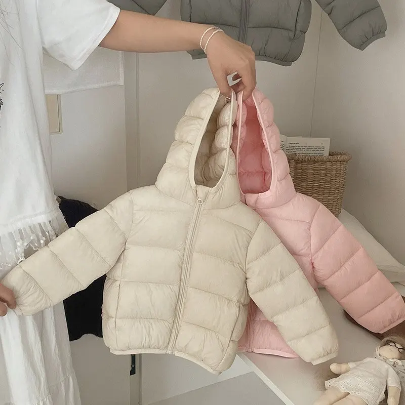 Children's Down Cotton Jacket Winter New Style Girls' and Boys' Hooded Lightweight Cotton Coat