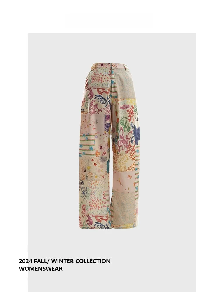 

Forever 21 American Retro Print Casual Pants High Waist Slim Straight Leg Design Sensation plus Size Women's Summer Trousers