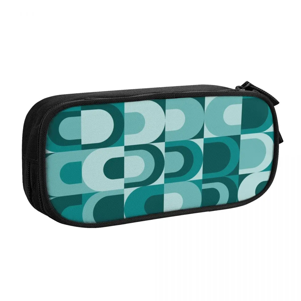 Korean Custom 70s Pattern Retro Inustrial In Blue Teal Theme Pencil Case for Geometric Modern Pen Box Bag Stationery