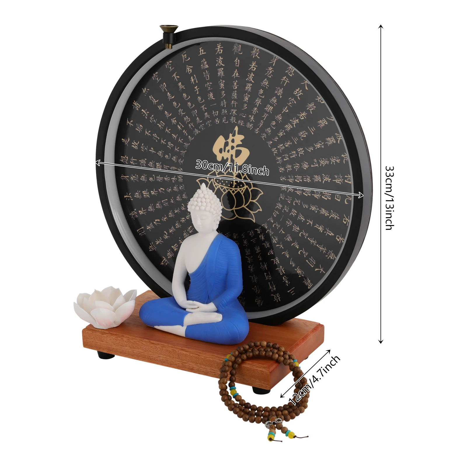 

White+Black+Wood Color+Blue Buddha Statue Decoration, Ceramic Buddha Statue for Home Décor, Buddha Statue with Circle LED Lamp