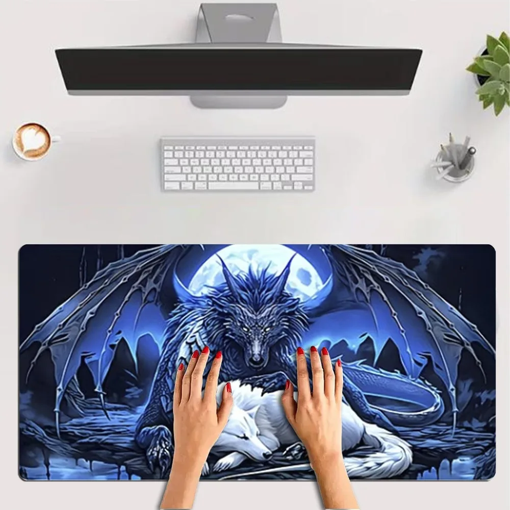 With moonlight wolf and dragon patterns, this tablecloth features mythical theme and  suitable fans fantasy alfombrillas gaming