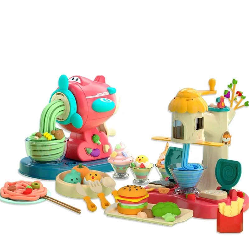 PUXIDA Children Color Clay Creative Play dough Ice Cream and Noodle Machine Play House Kitchen Toy Set Cloud Slime Multicolor