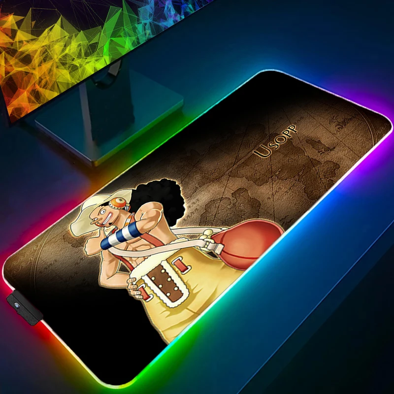 

Anime GB Backlight Mouse Pad Game one piece Usopp LED Computer Mousepad Large xxl Gaming Non-Slip Accessories Keyboard Desk Mat
