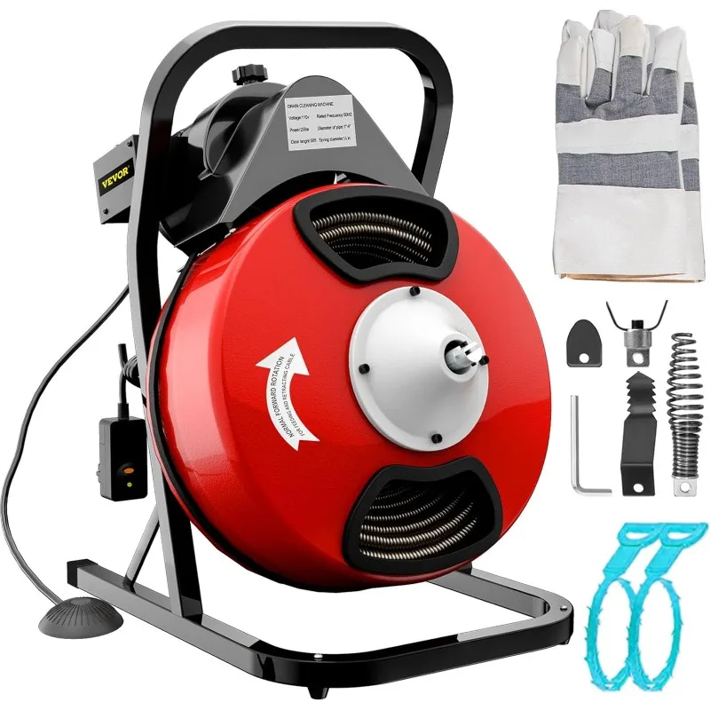 

50FTx1/2Inch Drain Cleaner Machine, Sewer Snake Electric Drain Auger Cleaner with 4 Cutter & Foot Switch for 2" to 4" Pipes