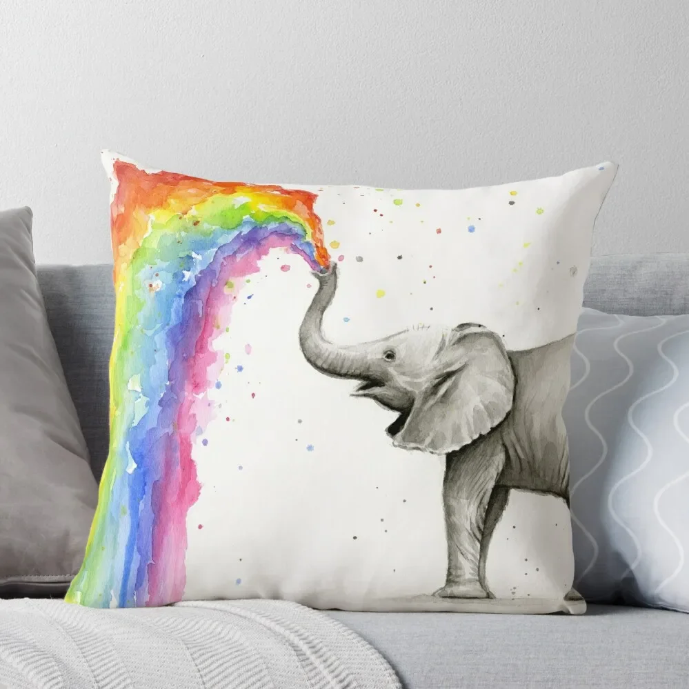 

Baby Elephant Spraying Rainbow Throw Pillow Sofas Covers Cusions Cover