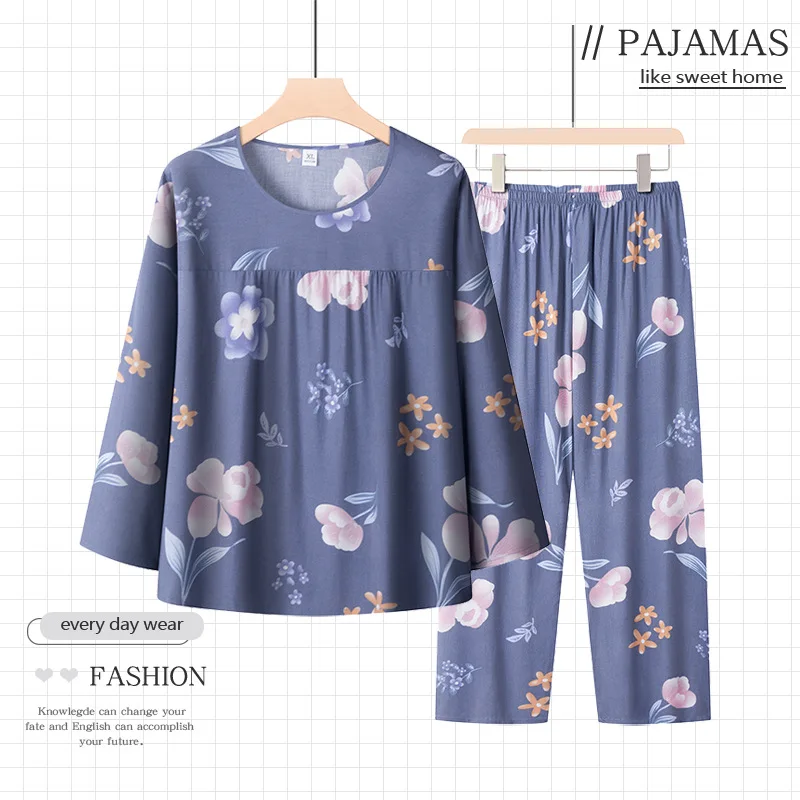 Pajama Summer Woman 2024 New Printed Long Sleeve Sleepwear Set Loose Spring Autumn Nightwear Home Clothes Cotton Pijamas Suit