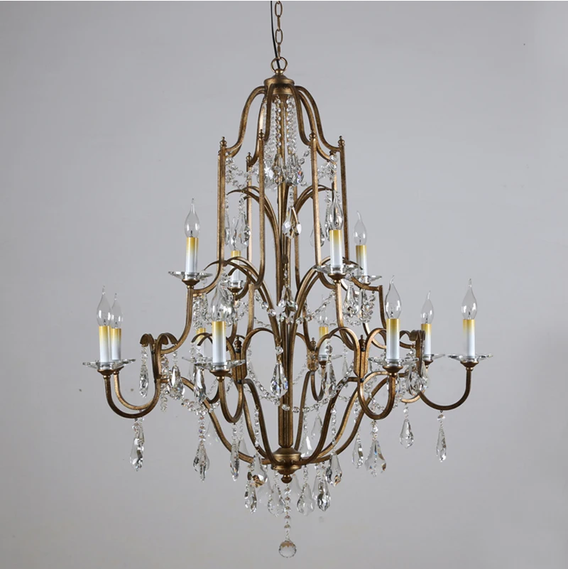 Phube Vintage Französischer Kerzenleuchter mit Antik-Goldrahmen, Prisma-Schliff, Tropfenförmiger Kristall-Deckenleuchte für Esszimmer und Foyer – Detail 7