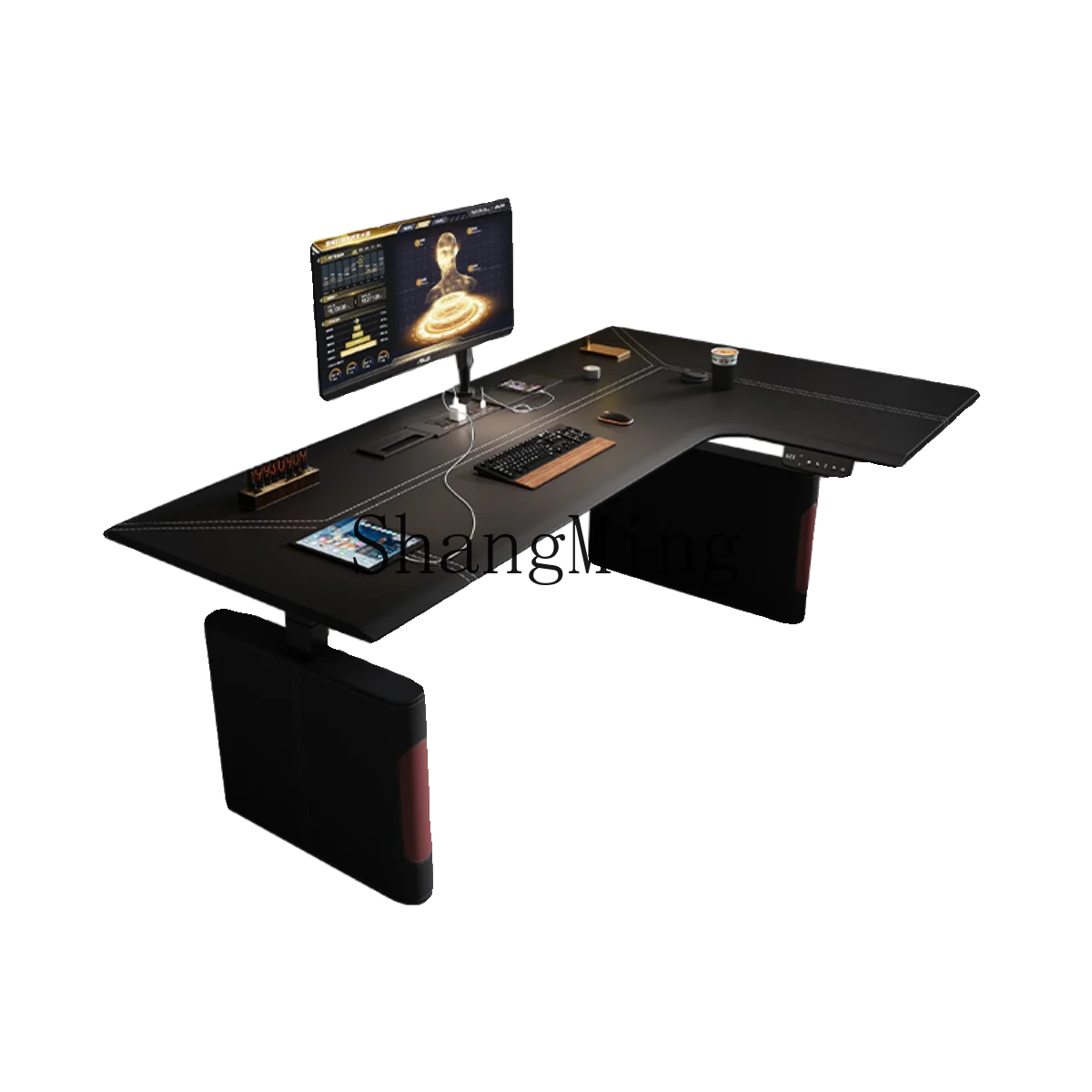 

HJ corner electric lifting table L-shaped corner workbench desk home computer office study table solid wood