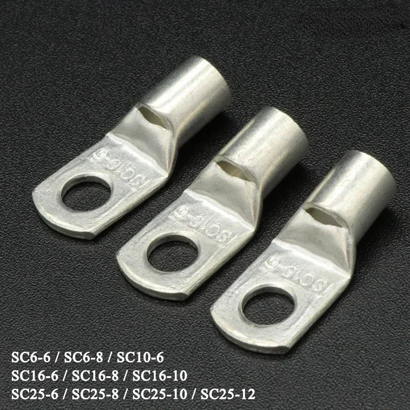 SC Type Wire Nose Terminal SC6 SC10 SC16 SC25 Bare Copper Battery Block Lugs Hole ID 6 8 10 12mm Crimp Wire Connector