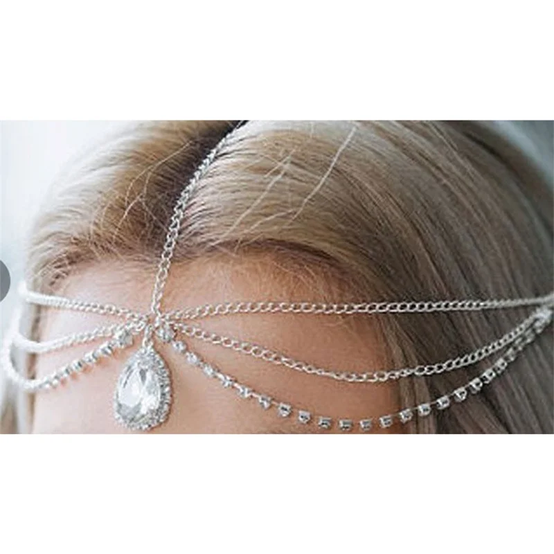 Crystal Forehead Dance Eyebrow Pendant Headdress Crystal Forehead Chain Water Drop Hair Ornament Head Chain Bohemian Headdress