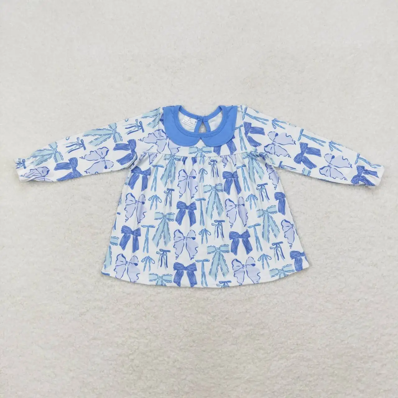 GT0666/GT0691 Fashionable And Good-Looking  Girls Clothes Long Sleeve Sky Blue Bow Tie Print With  Children Clothes Rts No Moq