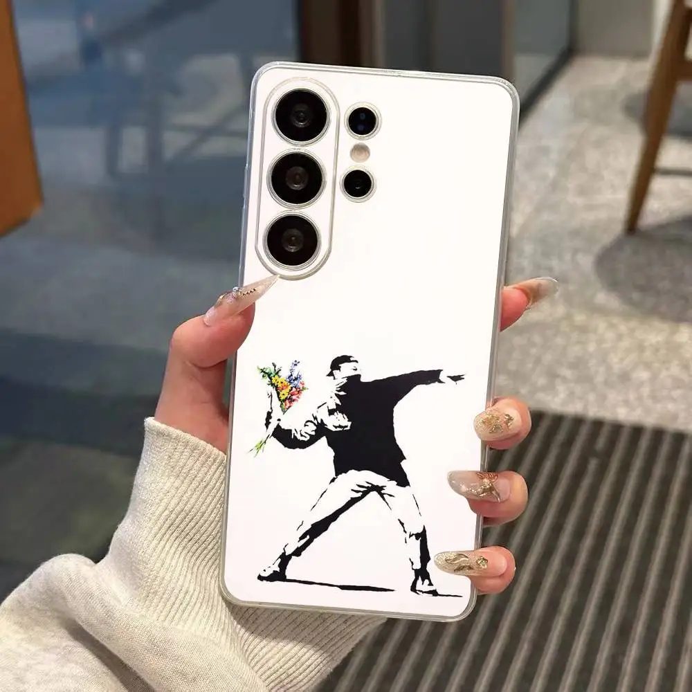 G-Graffiti Artist B-Banksy Phone Case Transparent Silicone Soft For Samsung S25,S24,S21,S22,S23,S30,Ultra,S20,Plus,Fe