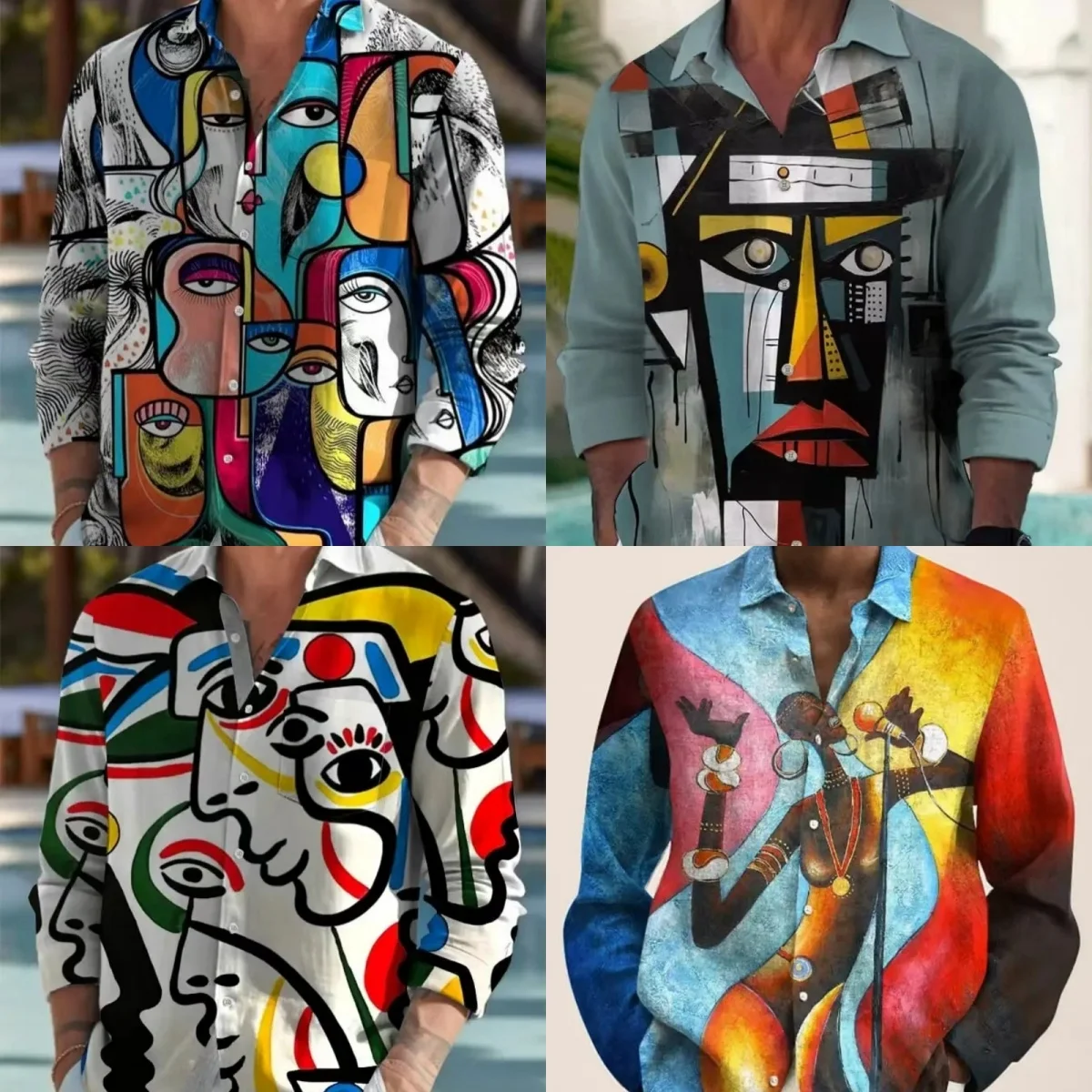 

2024 New Men's 3D Art Painting Fashion Print Single Breasted Long Sleeve Shirt Casual Shirt Men's Loose Lapel Long Sleeve