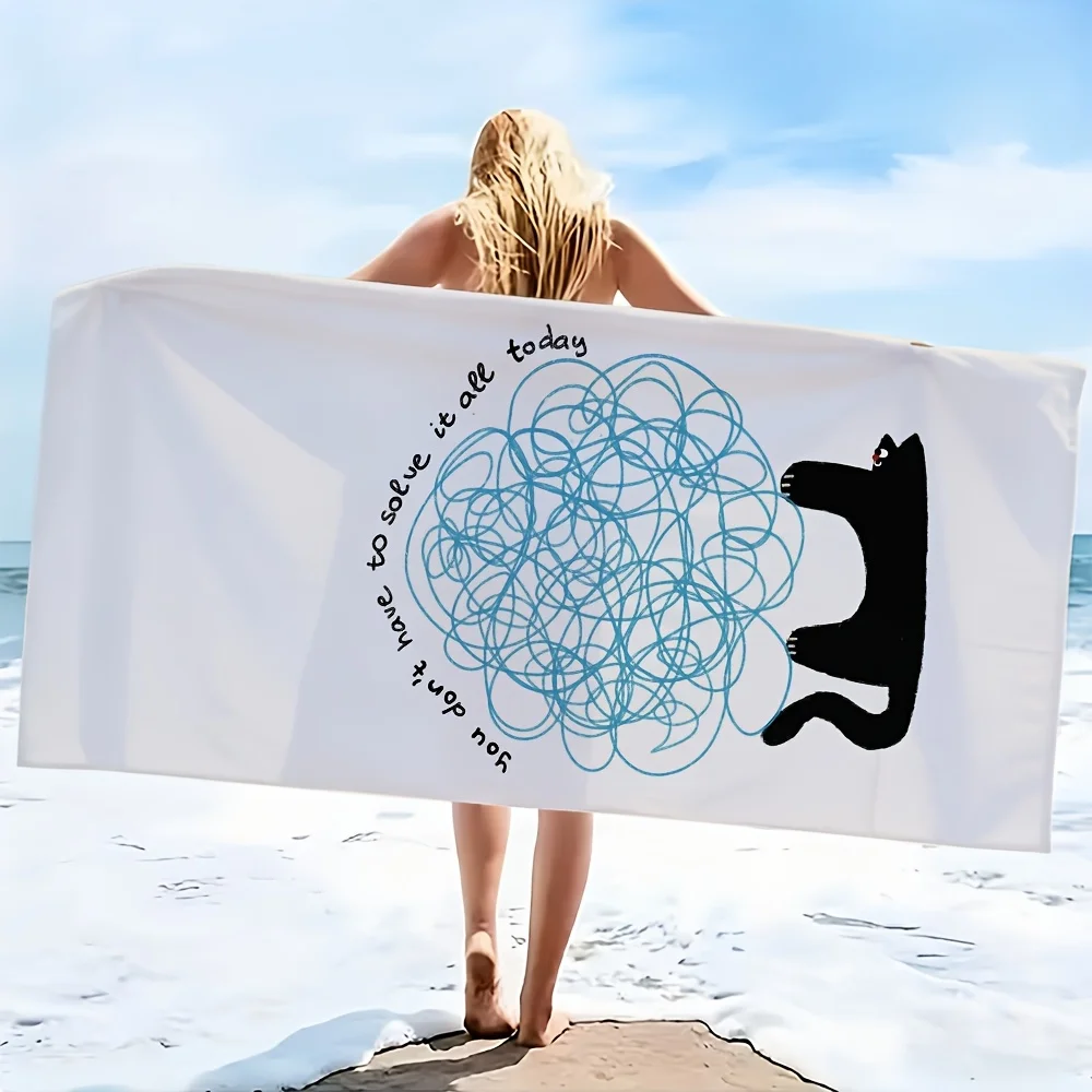 Funny Scribble Line Cat Pattern Towel For Beach Vacation Summer Pool Side Relaxing Moments And Party Supplies