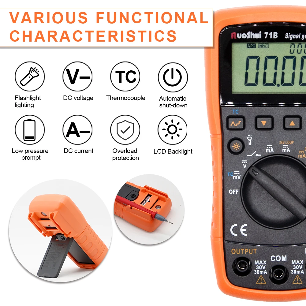 RuoShui 71B Signal Generator Thermocouple Current Voltage Portable Process Calibrator 4-20mA Analog Transmitter Source Simulator