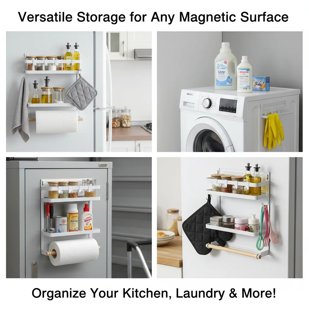 2 Layer Magnetic Kitchen Shelf Wall Mounted Refrigerator Organizer For Seasoning Storage Household Items 5