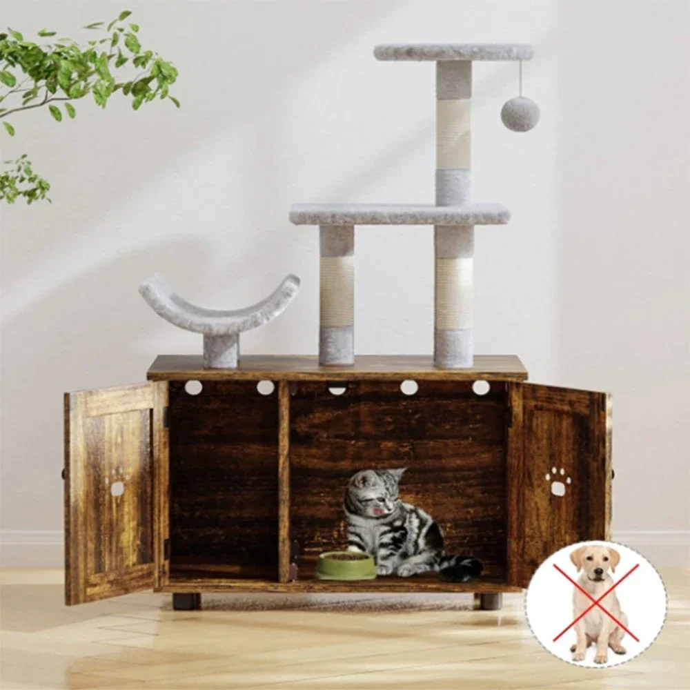 

New Hidden Cat Washroom Box Enclosure Indoor Pet Furniture Cabinet Multiple Platforms Wooden Cat Furniture Cat Tree Tower