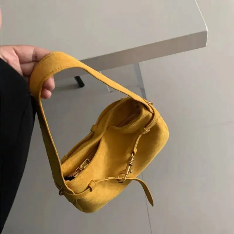 Bloom Yellow Suede Handbag Women Retro Fashion Versatile Shoulder Bags Ladies Casual Minimalist Commute Underarm Bag 2025 New
