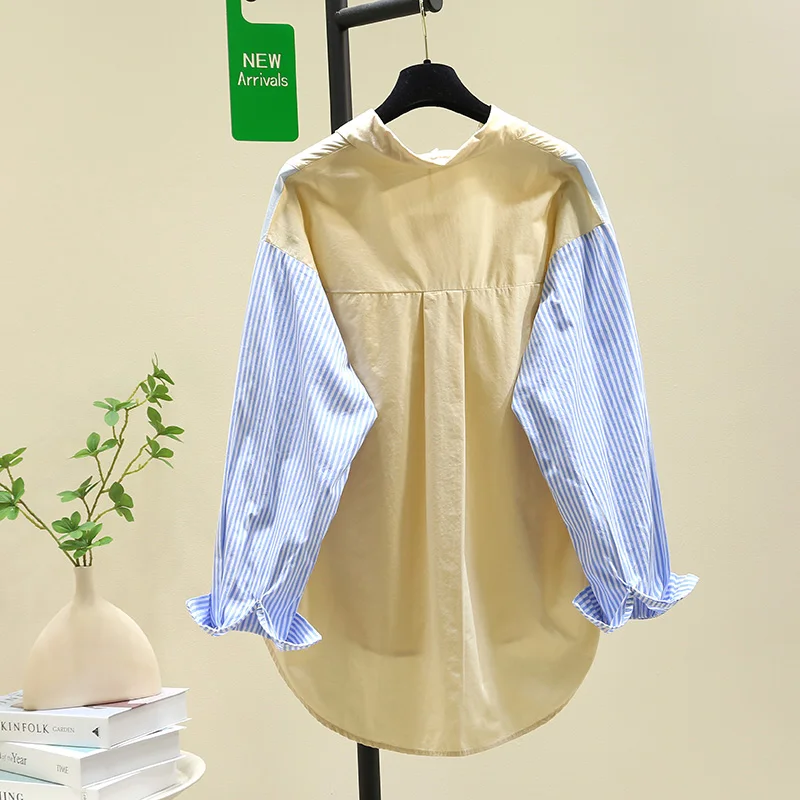 

SuperAen Splicing Striped Shirt Women's 2025 Spring New Loose Casual and Thin Long-sleeved Shirt Top
