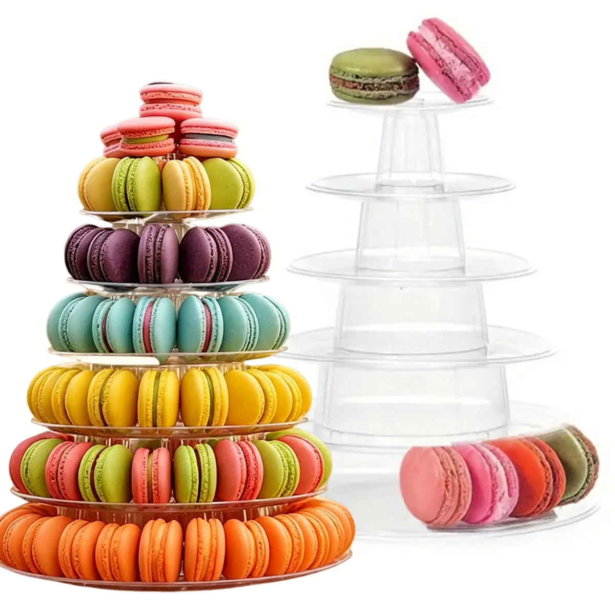1PC Clear Plastic 6-Tier Round Dessert Stand – Transparent Macaron Display Tower for Cupcakes, Pastries, Party & Wedding ZSY