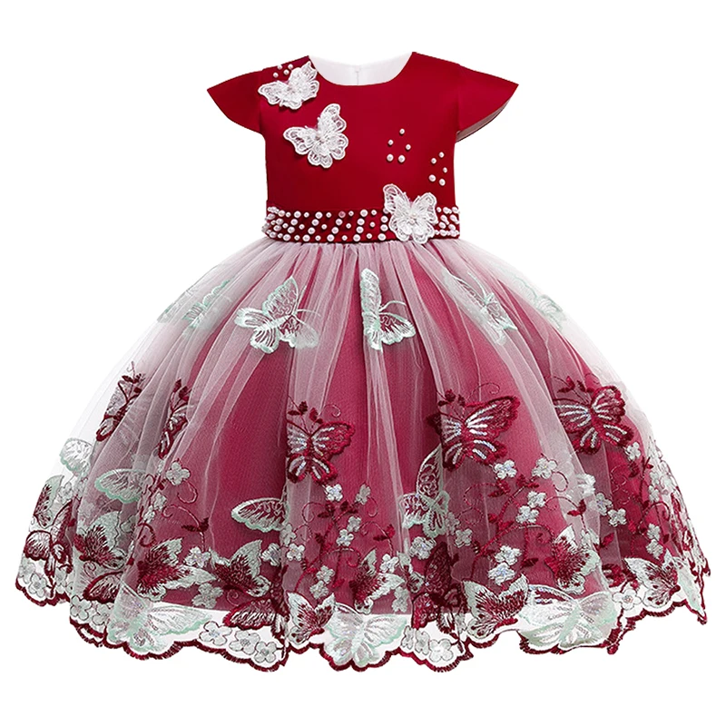 Butterfly Embroidery Princess dress for Girl's fluffy lace embroidered flower Children's dress Ball Party Beaded Jacquard Dress