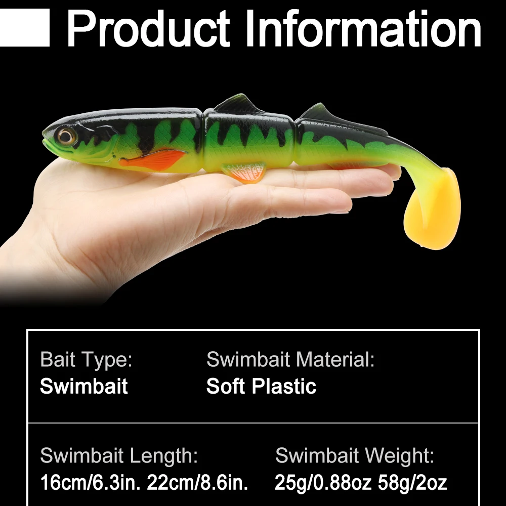 Rosewood 16cm/22cm Fishing Lure Soft Artificial Bait Shad 3 Segmented T Tail Minnow Paddle Tail Rubber Bass Pike Fish Bait Peche