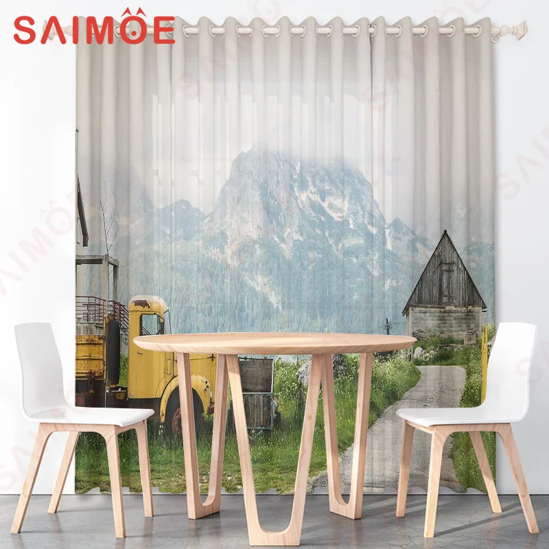 3D Idyllic Natural Scenery Forest Curtains Waterfall Tree Green Plants Custom Thin Polyester Fabric Office Decoration with Hooks