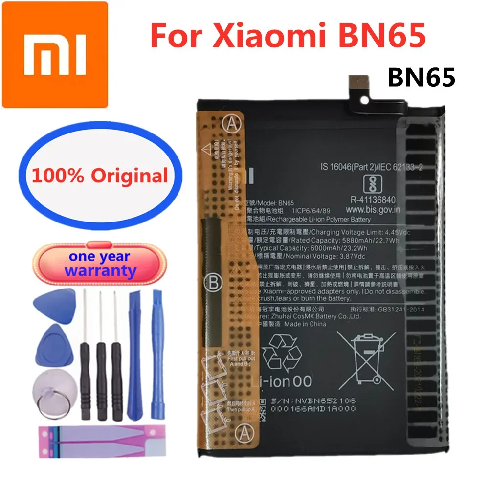 

Новый 100% оригинальный аккумулятор для телефонов Xiaomi BN65, 6000 мАч