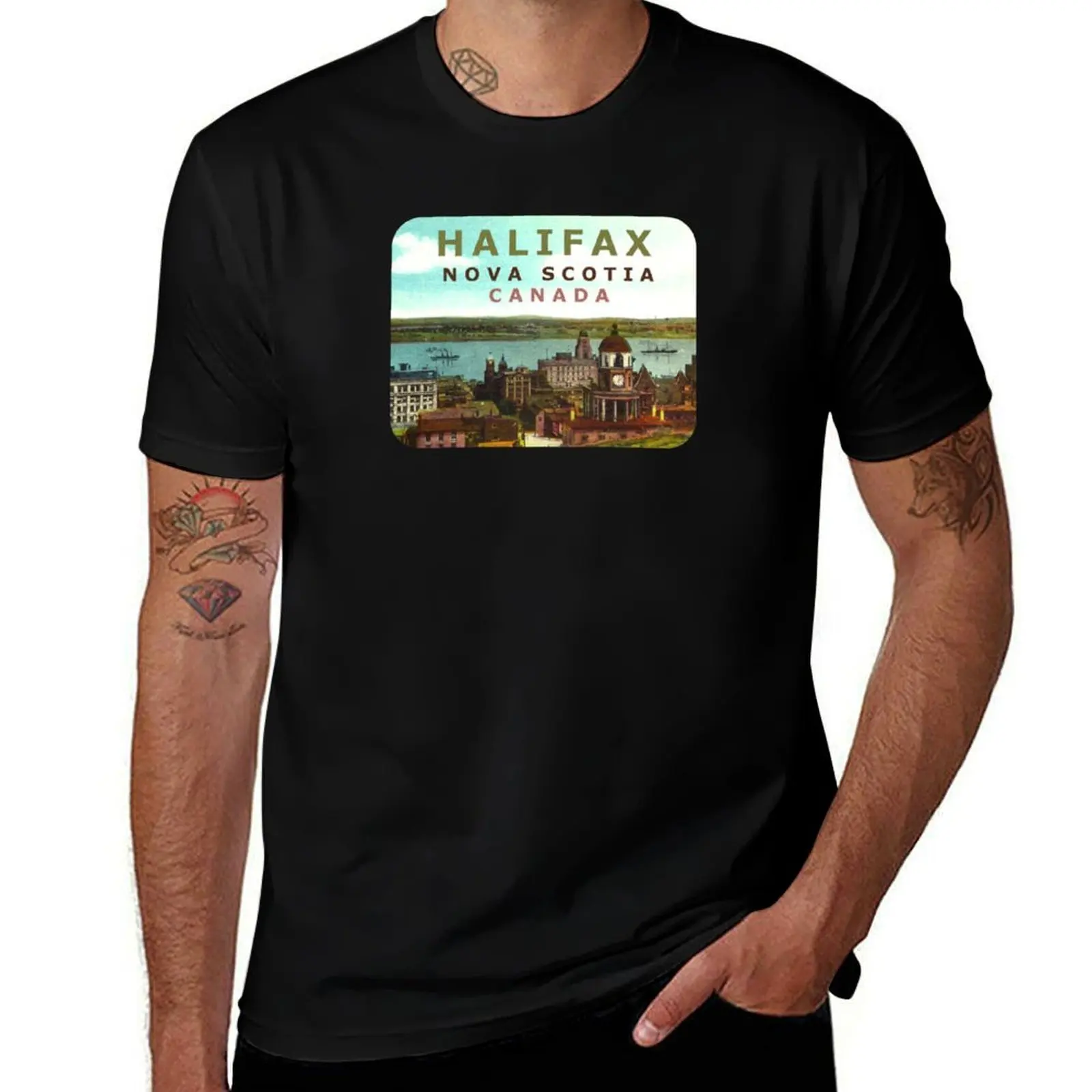 Halifax Nova Scotia Canada Vintage Travel Decal T-Shirt Running Gym Short Sleeve Sports Tee T-Shirt