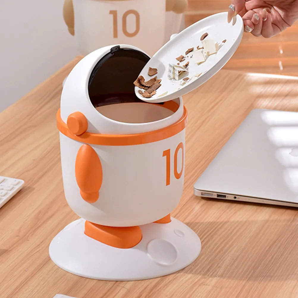 

Прелестная мусорная корзина в космическом стиле для рабочего стола, небольшой контейнер для мусора с крышкой и щеткой для чистки, идеально подходит для офиса или спальни.