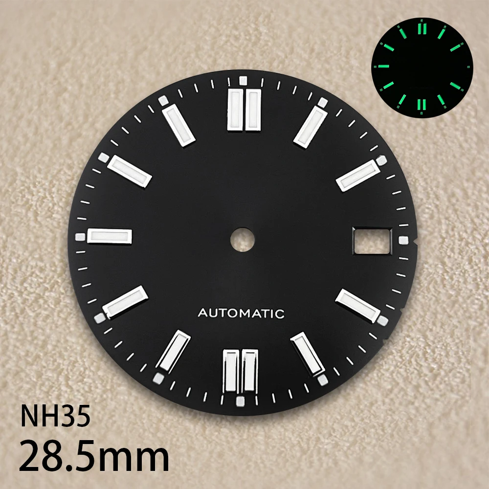 28.5mm S Logo Sunburst Dial Fit NH35/NH36/4R/7S Japanese Movement Green Luminous High-Quality Watch Modified Accessories