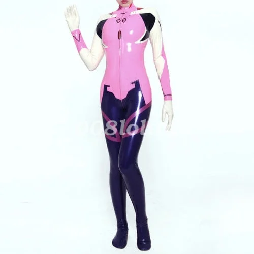Masquerade Latex Rubber Gummi Ganzanzug Women Bodysuit Racing Suit Catsuit Size XS-XXL