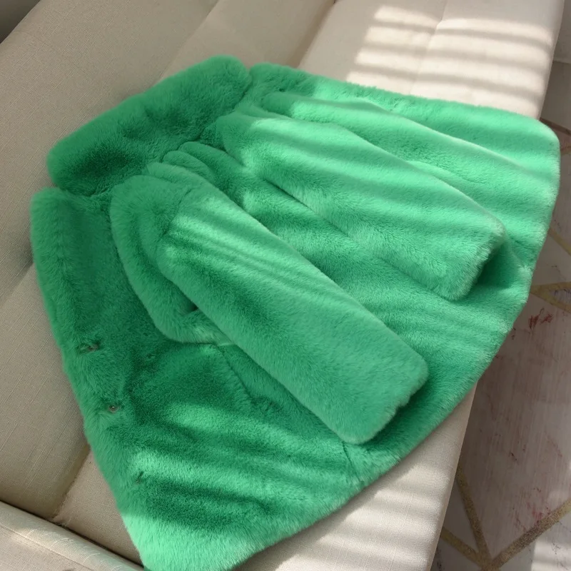 

2025 Baby Girl Winter Clothes Coat Kids Korean Imitation Rex Rabbit Fur Loose Thicken Suit Collar Overcoat Solid Color Fashion