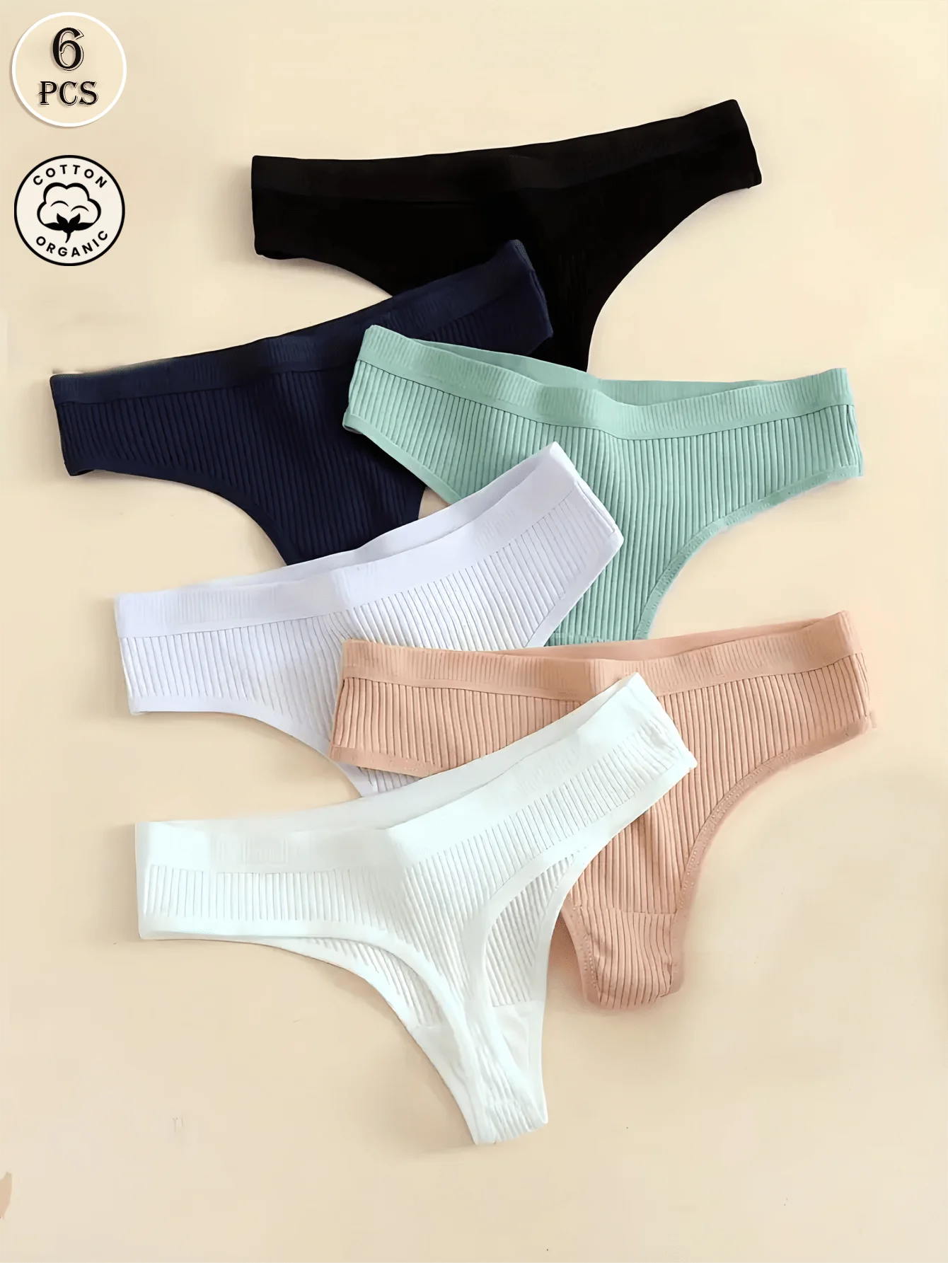 6pcs women's underwear solid color simple breathable thread sports thong