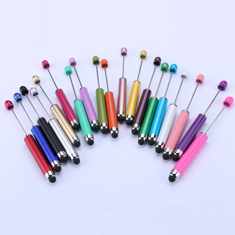 30pcs DIY Touch Screen Cute Beaded Ballpoint Pen Gradient Capacitor Bead Touch Writing Pens School Office Supplie Stationery